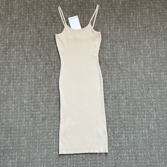 NWT Naked Wardrobe Ribbed Tan Knit Tank Midi Dress - Picture 7 of 7